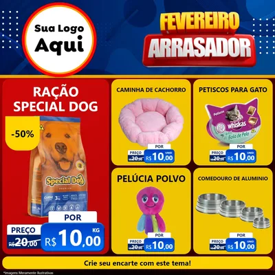 Modelo de Rede Social para Feed Facebook com o tema Fevereiro Arrasador para Pet Shop