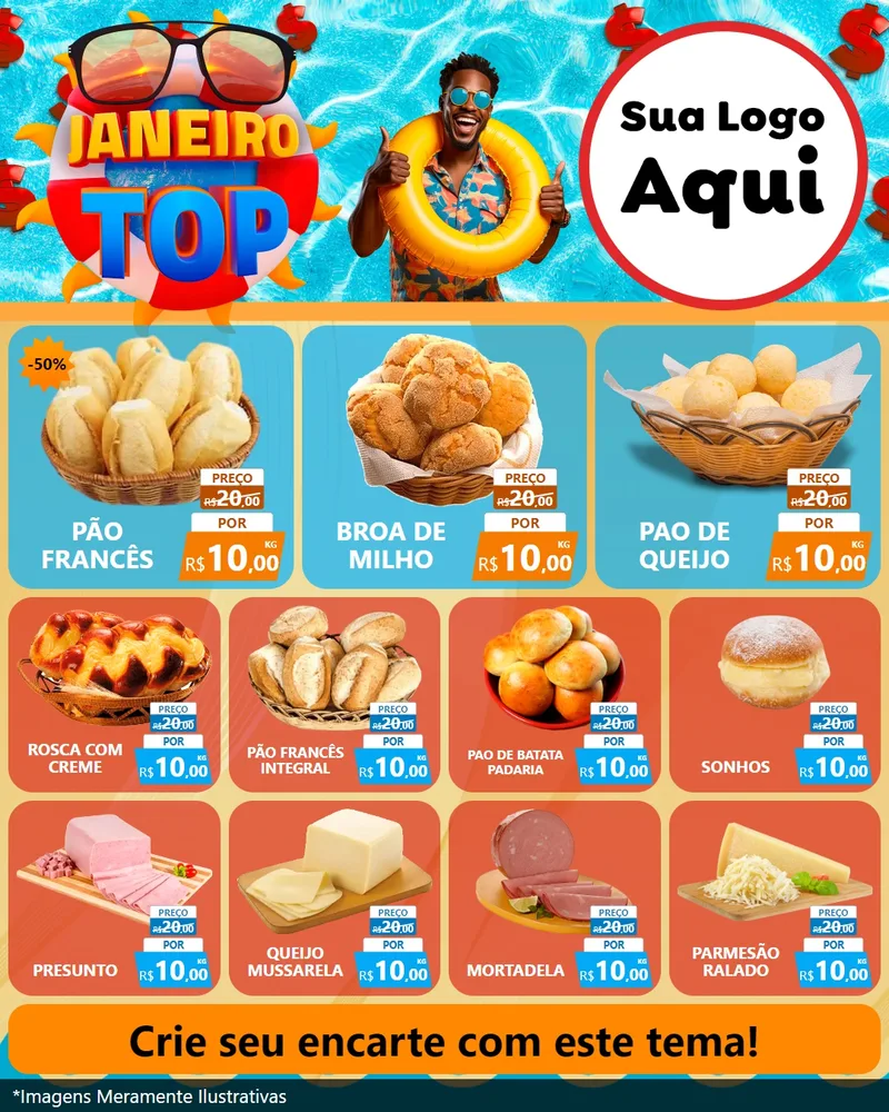 Modelo de Rede Social para Feed Instagram com o tema Janeiro Top para Padaria