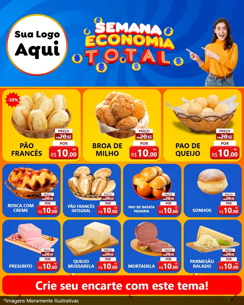 Modelo de Rede Social para Feed Instagram com o tema Semana Economia Total para Padaria