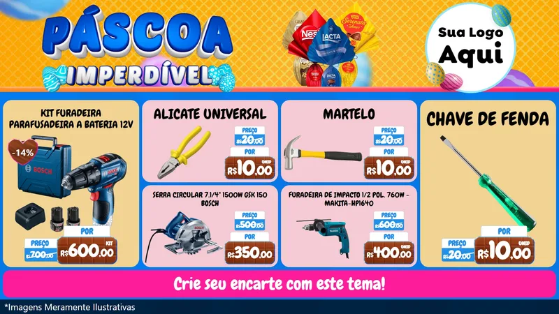 Modelo de TV para TV Horizontal com o tema Páscoa Imperdível para Maquinas e Ferramentas