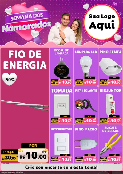 Modelo de Encarte para Encarte A4 Vertical com o tema Semana dos Namorados para Materiais Elétricos