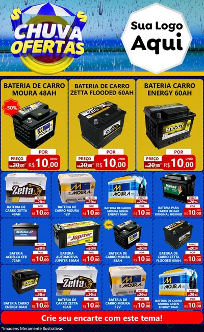 Modelo de Encarte para Encarte Grande com o tema Chuva de Ofertas para Baterias Elétricas