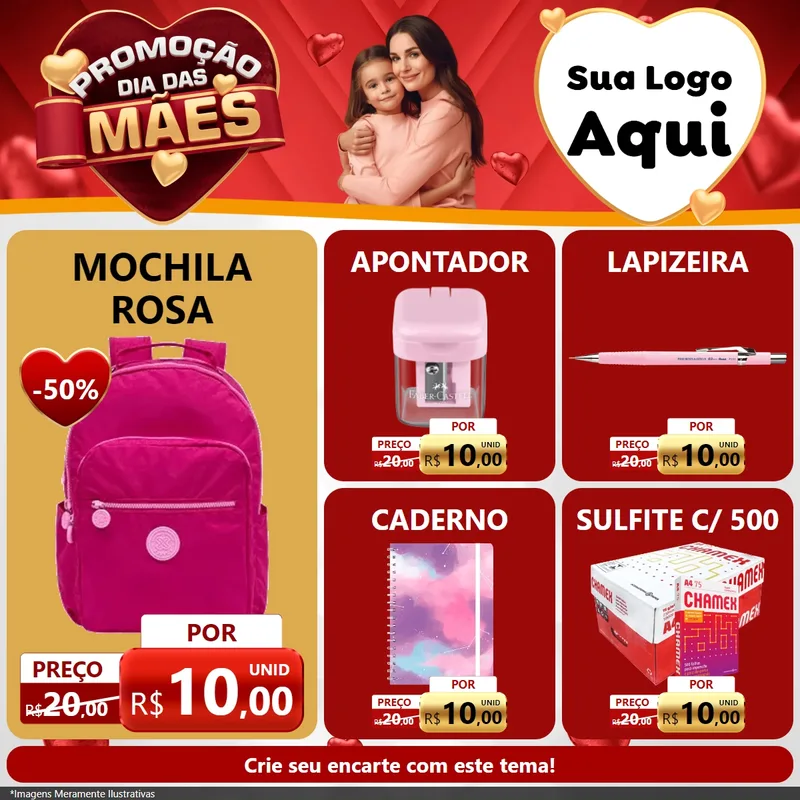 Modelo de Rede Social para Feed Facebook com o tema Promoção Dia das Mães para Papelaria