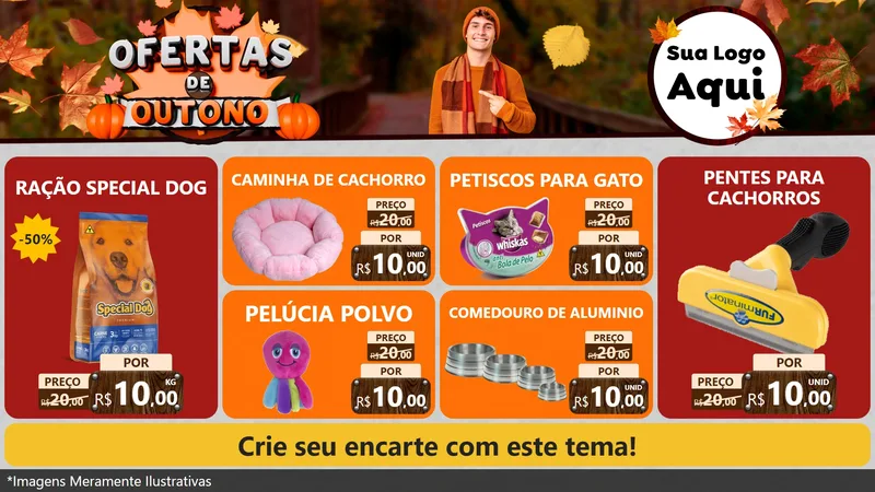 Modelo de TV para TV Horizontal com o tema Ofertas de Outono para Pet Shop
