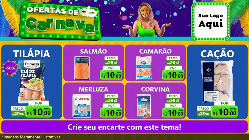 Modelo de TV para TV Horizontal com o tema Ofertas de Carnaval para Peixaria