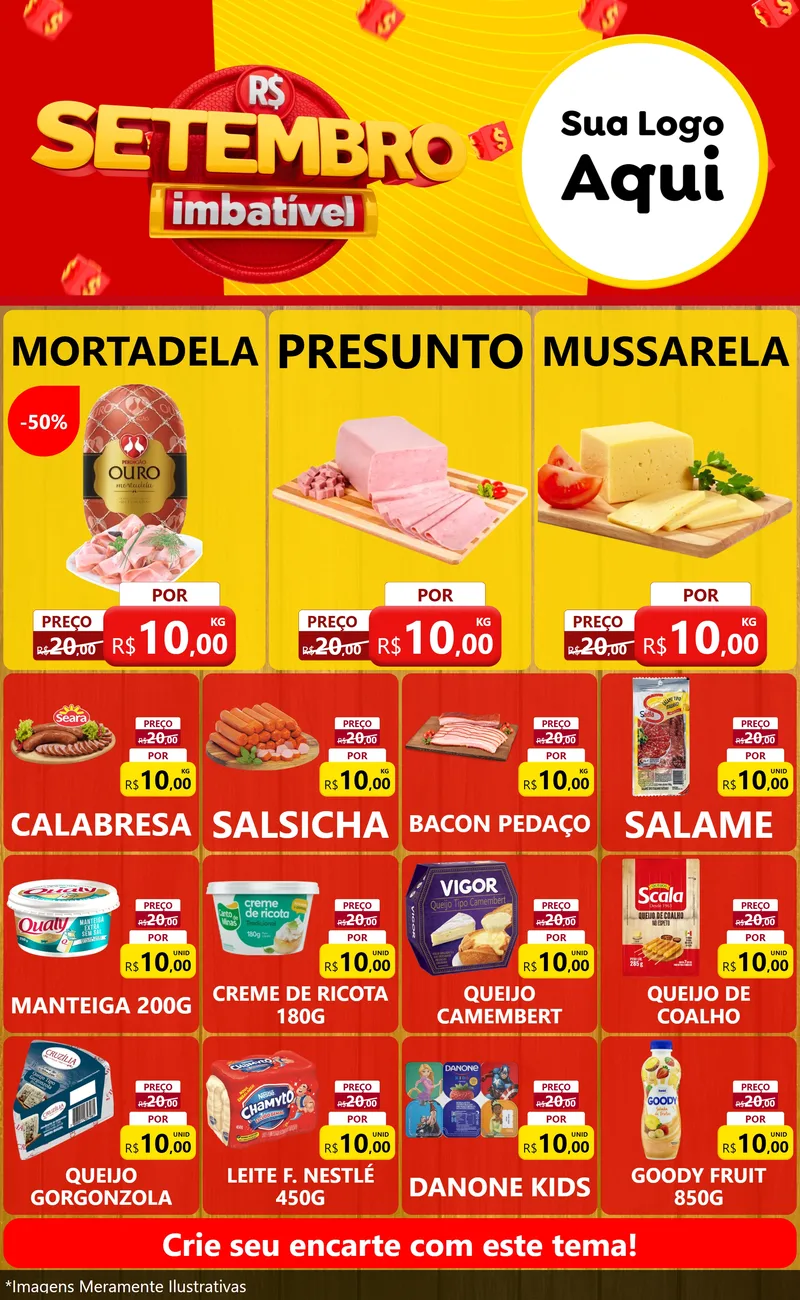 Modelo de Encarte para Encarte Grande com o tema Setembro Imbatível para Frios e Laticínios
