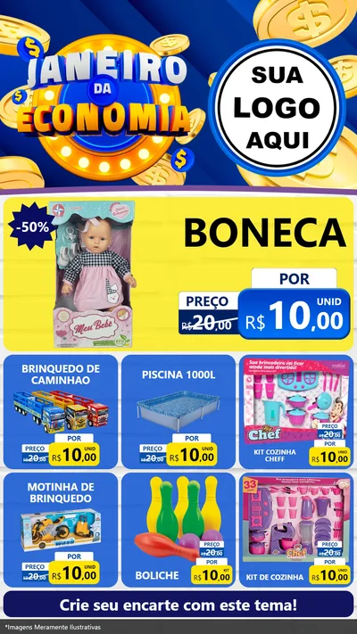 Modelo de Rede Social para Stories com o tema Janeiro da Economia para Brinquedos