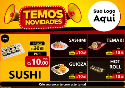 Modelo de Encarte para Encarte A4 Horizontal com o tema Temos Novidades para Comida japonesa