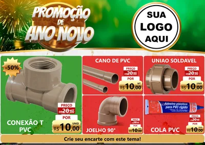 Modelo de Encarte para Encarte A4 Horizontal com o tema Promoção de Ano Novo para Tubos e conexões