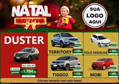 Modelo de Encarte para Encarte A4 Horizontal com o tema Natal da Economia para Concessionaria de Carros