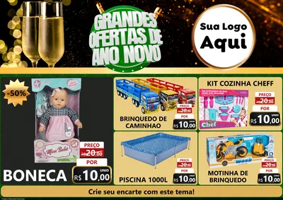 Modelo de Encarte para Encarte A4 Horizontal com o tema Grandes Ofertas de Ano Novo para Brinquedos