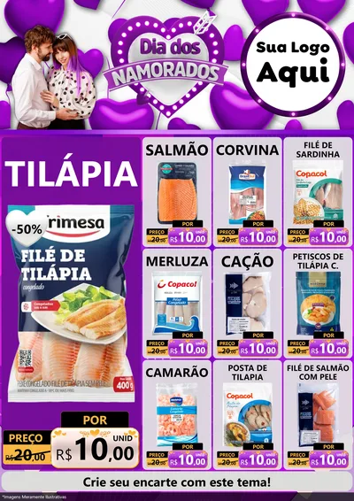 Modelo de Encarte para Encarte A4 Vertical com o tema Dia dos Namorados para Peixaria