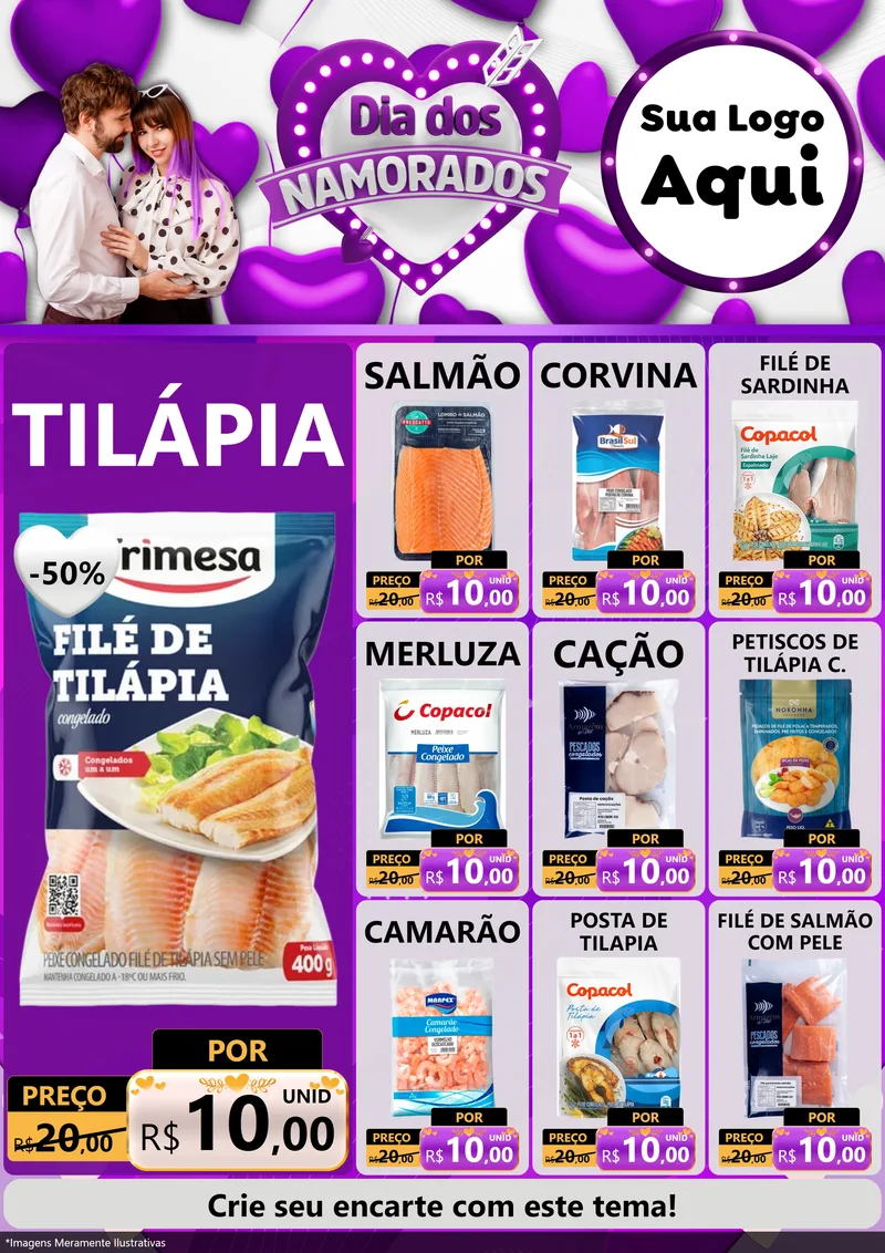 Modelo de Encarte para Encarte A4 Vertical com o tema Dia dos Namorados para Peixaria