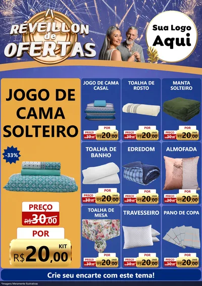 Modelo de Encarte para Encarte A4 Vertical com o tema Réveillon de Ofertas para Cama, Mesa e Banho