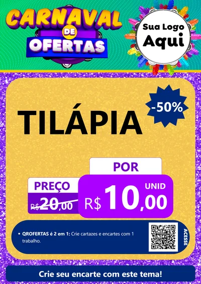 Modelo de Cartaz para Cartaz A4 Vertical com o tema Carnaval de Ofertas para Peixaria
