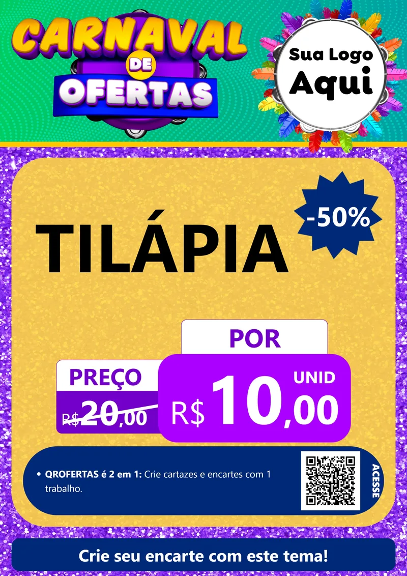 Modelo de Cartaz para Cartaz A4 Vertical com o tema Carnaval de Ofertas para Peixaria