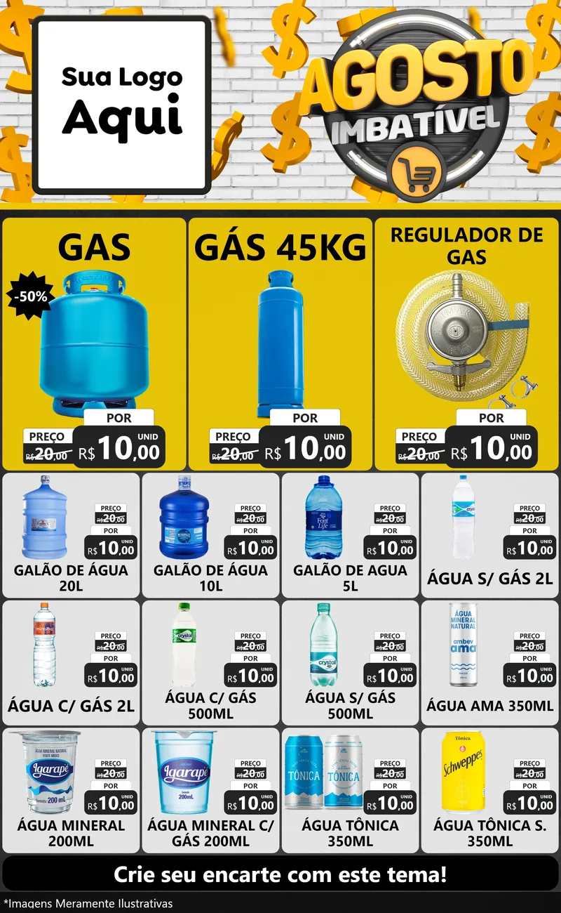 Modelo de Encarte para Encarte Grande com o tema Agosto imbatível para Água e gás