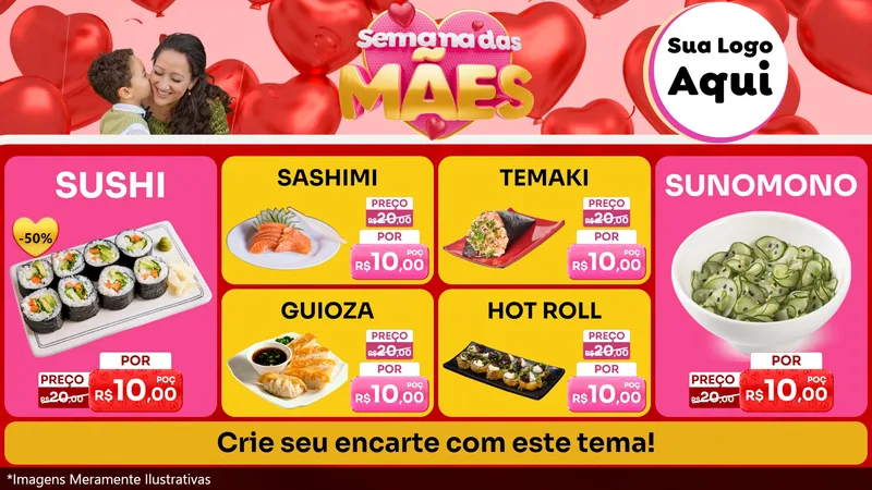 Modelo de TV para TV Horizontal com o tema Semana Das Mães para Comida japonesa