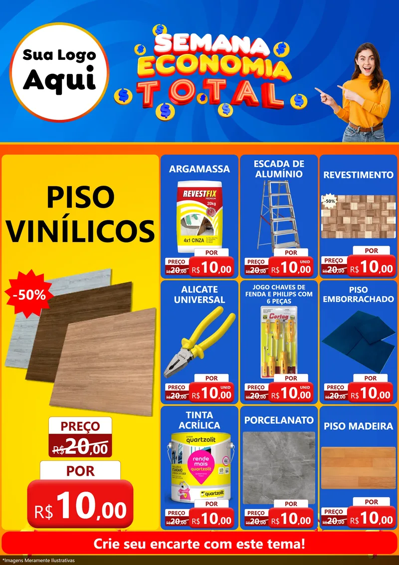 Modelo de Encarte para Encarte A4 Vertical com o tema Semana Economia Total para Material para Construção
