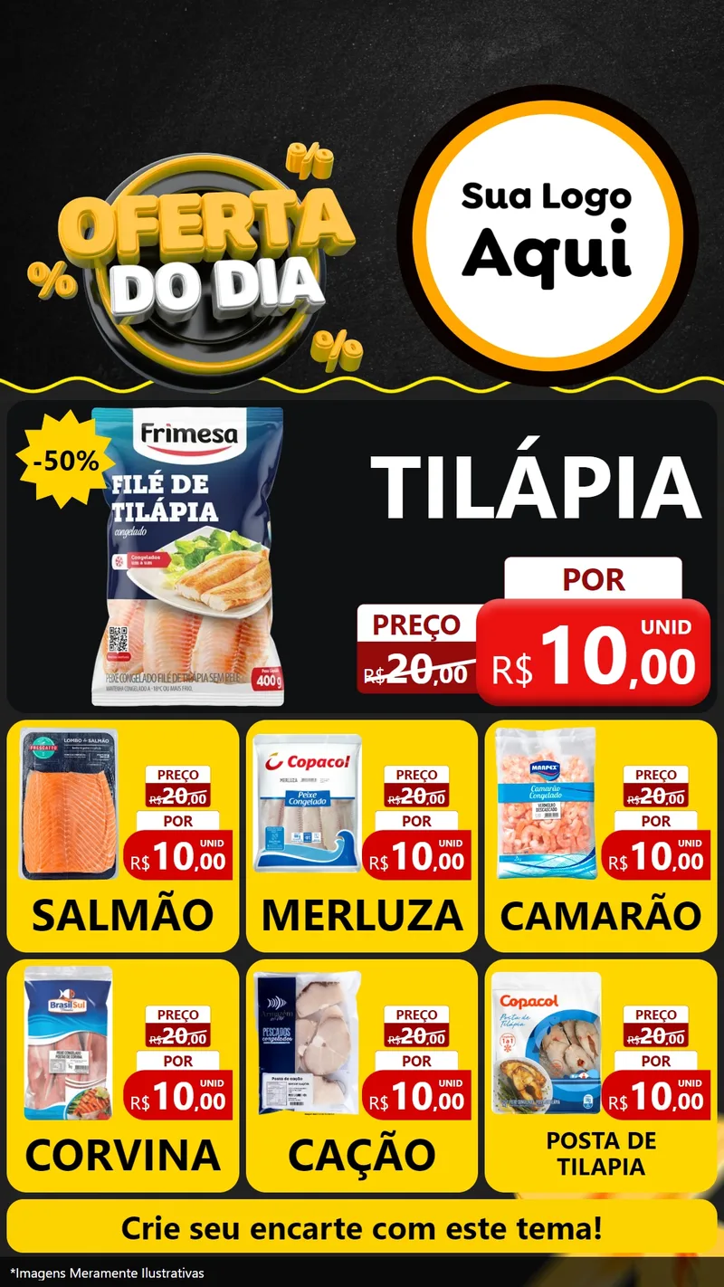 Modelo de Rede Social para Stories com o tema Oferta Do Dia para Peixaria