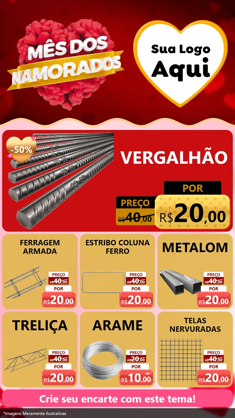 Modelo de Rede Social para Stories com o tema Mês dos Namorados para Ferragens
