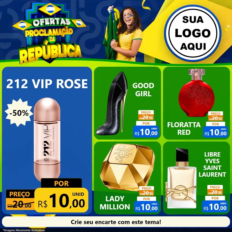 Modelo de Rede Social para Feed Facebook com o tema Ofertas Proclamação da República para Perfumes