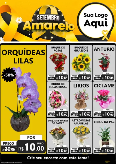 Modelo de Encarte para Encarte A4 Vertical com o tema Setembro Amarelo para Floricultura e jardim