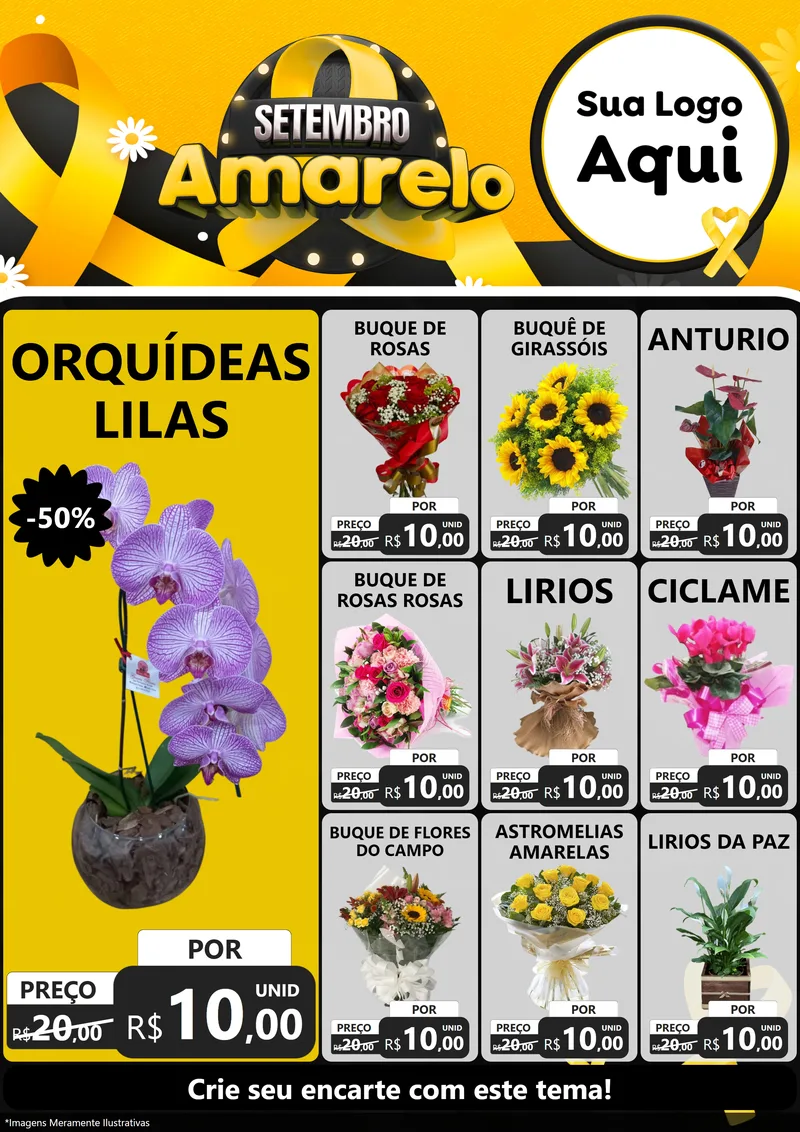 Modelo de Encarte para Encarte A4 Vertical com o tema Setembro Amarelo para Floricultura e jardim