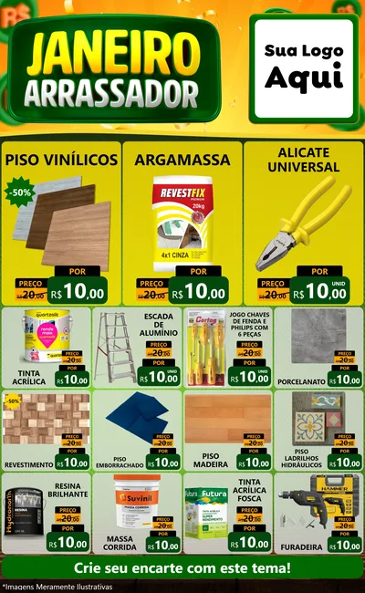 Modelo de Encarte para Encarte Grande com o tema Janeiro Arrasador para Material para Construção