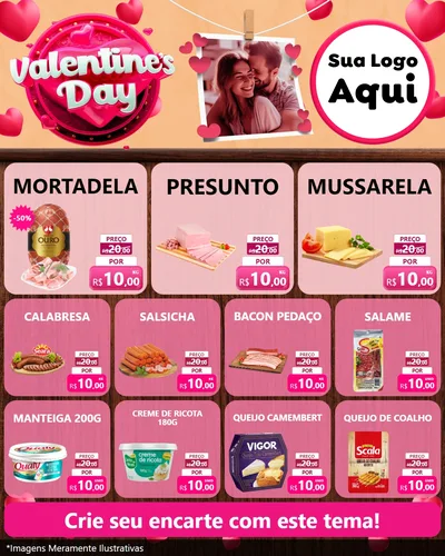 Modelo de Rede Social para Feed Instagram com o tema Valentine's Day para Frios e Laticínios