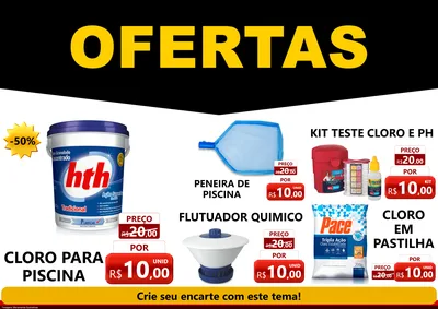 Modelo de Encarte para Encarte A4 Horizontal com o tema Ofertas Preto e Vermelho Cartaz para Produtos para Piscina