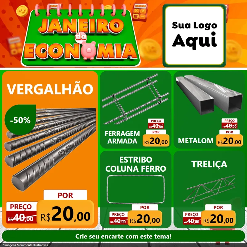 Modelo de Rede Social para Feed Facebook com o tema Janeiro da Economia para Ferragens