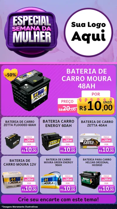 Modelo de Rede Social para Stories com o tema Especial Semana da Mulher para Baterias Elétricas