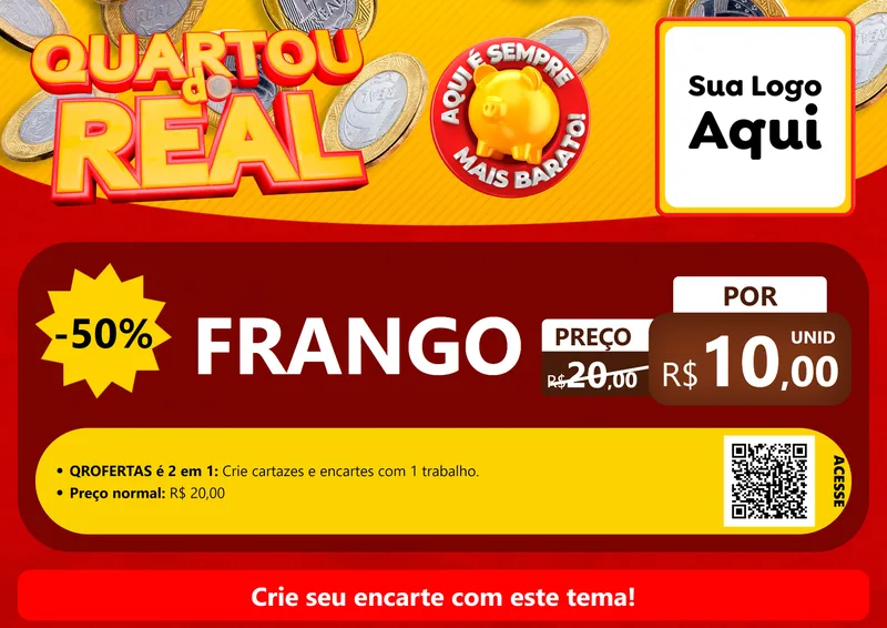 Modelo de Cartaz para Cartaz A4 Horizontal com o tema Quartou do Real para Assados
