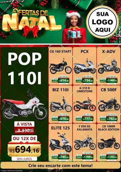 Modelo de Encarte para Encarte A4 Vertical com o tema Ofertas de Natal para Concessionaria de Motos