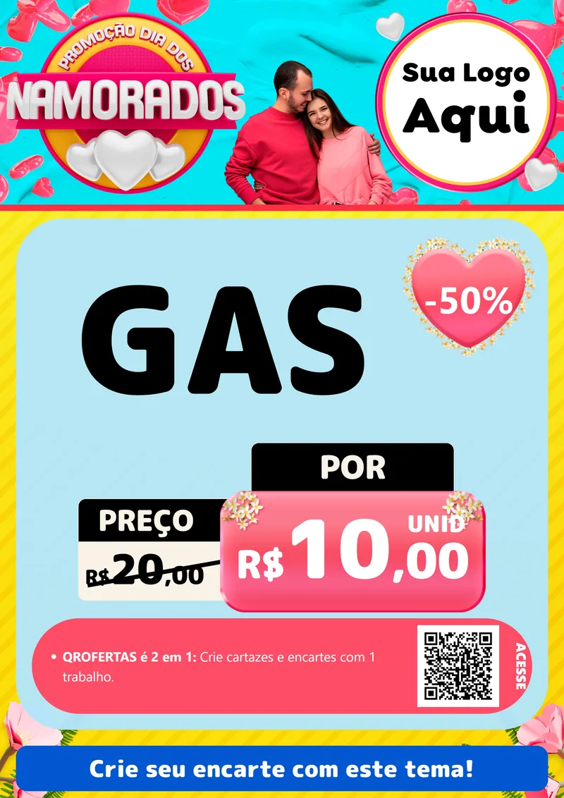 Modelo de Cartaz para Cartaz A4 Vertical com o tema Promoção Dia dos Namorados para Água e gás
