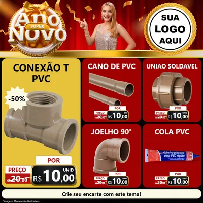 Modelo de Rede Social para Feed Facebook com o tema Super Ano Novo para Tubos e conexões