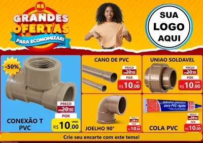 Modelo de Encarte para Encarte A4 Horizontal com o tema Grandes Ofertas Para Economizar! para Tubos e conexões
