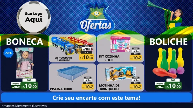 Modelo de TV para TV Horizontal com o tema Ofertas (Futebol) para Brinquedos
