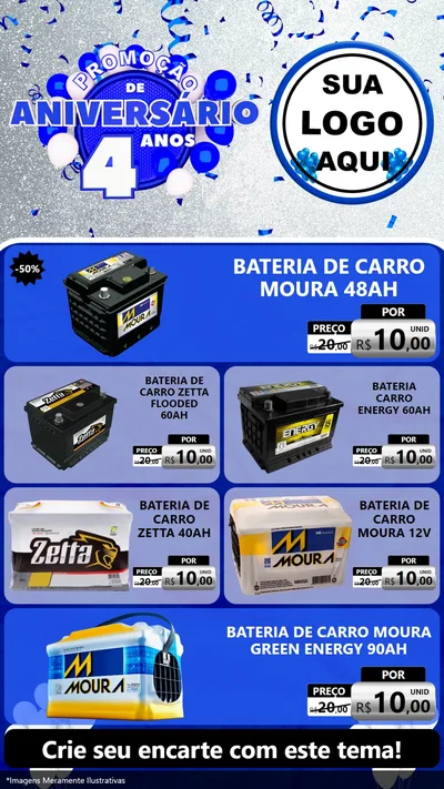 Modelo de TV para TV Vertical com o tema Promoção de Aniversário - 4 Anos para Baterias Elétricas