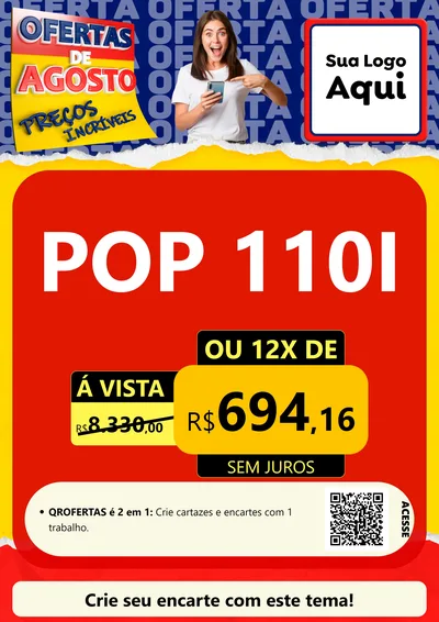 Modelo de Cartaz para Cartaz A4 Vertical com o tema Ofertas de Agosto - Preços Incríveis para Concessionaria de Motos
