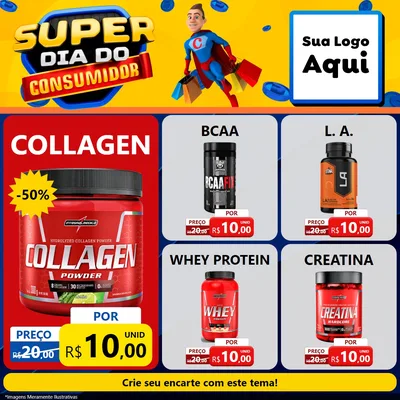 Modelo de Rede Social para Feed Facebook com o tema Super Dia do Consumidor para Suplementos alimentares