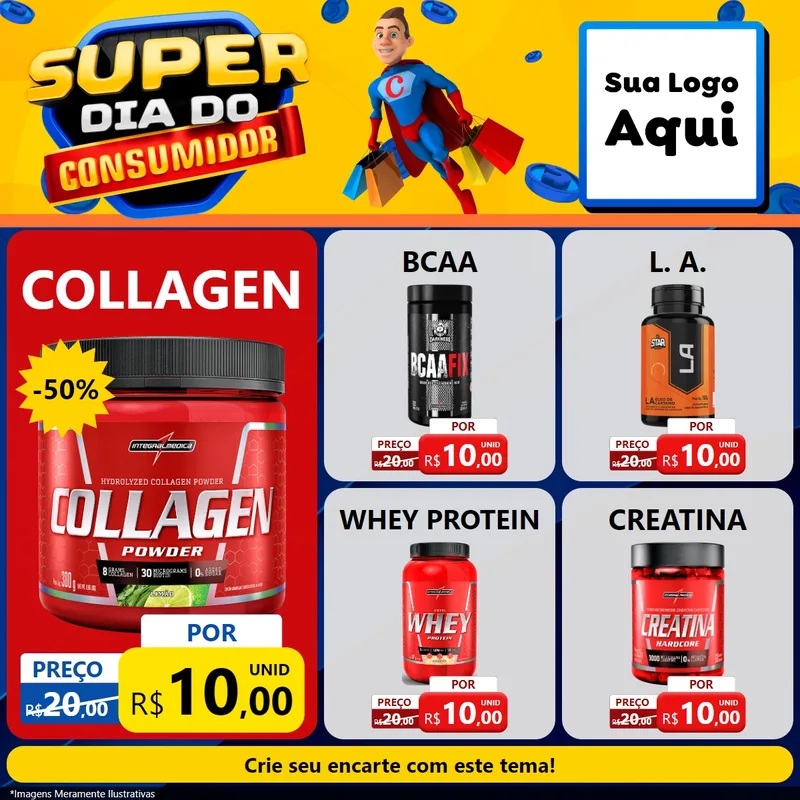 Modelo de Rede Social para Feed Facebook com o tema Super Dia do Consumidor para Suplementos alimentares
