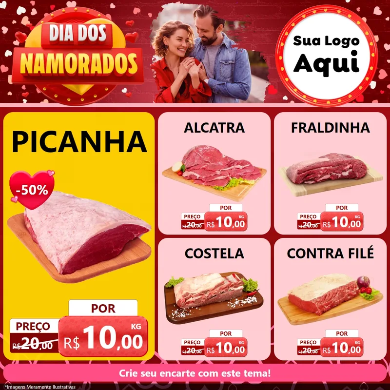Modelo de Rede Social para Feed Facebook com o tema Dia Dos Namorados para Açougue