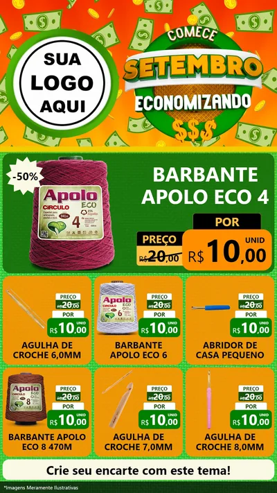 Modelo de Rede Social para Stories com o tema Comece Setembro Economizando para Armarinho e Aviamentos