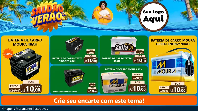 Modelo de TV para TV Horizontal com o tema Saldão de Verão para Baterias Elétricas