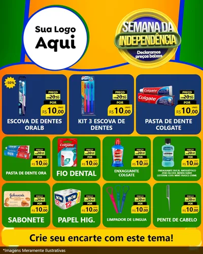 Modelo de Rede Social para Feed Instagram com o tema Semana da Independência Declaramos Preços Baixos para Higiene Pessoal
