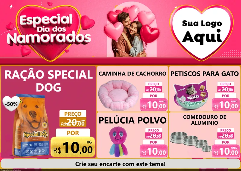 Modelo de Encarte para Encarte A4 Horizontal com o tema Especial Dia dos Namorados para Pet Shop
