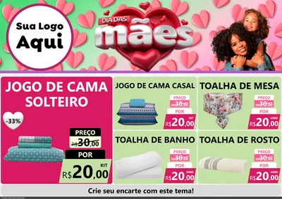 Modelo de Encarte para Encarte A4 Horizontal com o tema Dia das Mães para Cama, Mesa e Banho