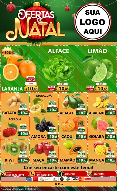 Modelo de Encarte para Encarte Grande com o tema Ofertas de Natal para Hortifrúti